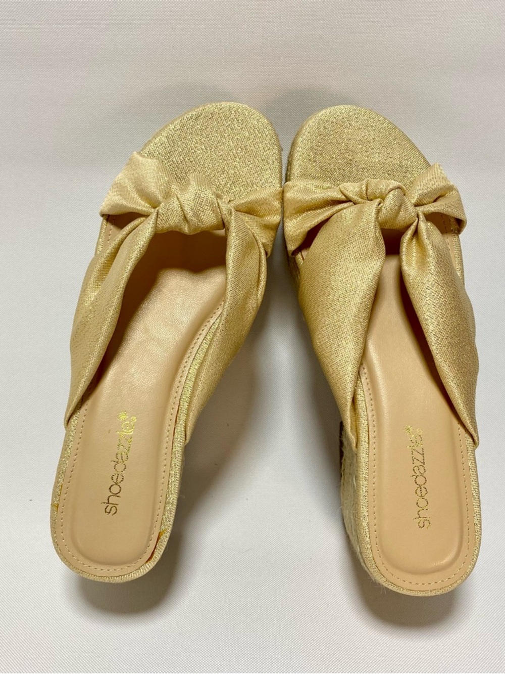 Shoe Dazzle Metallic Gold Knotted Slide Mules